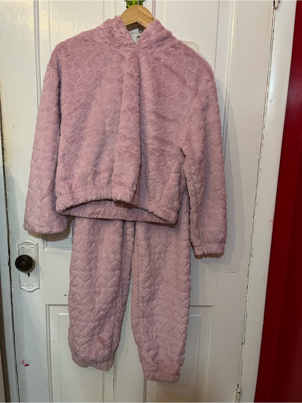 No Boundaries Plush Hooded Pajama Set - Light Pink